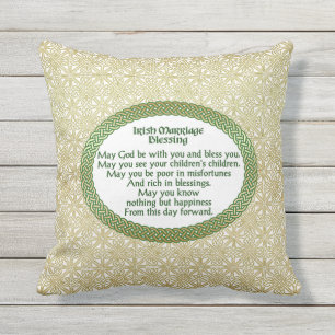 Irish Marriage Blessing, Gold & Green Wedding Throw Pillow