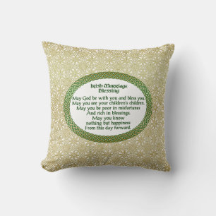 Irish Marriage Blessing, Gold & Green Wedding Throw Pillow