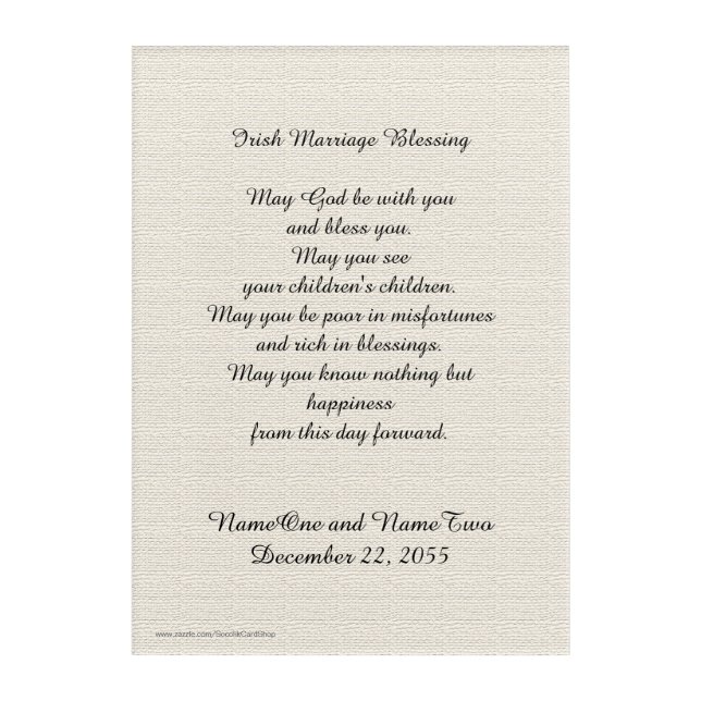 Irish Marriage Blessing Personalized Name Romantic Acrylic Print (Front)