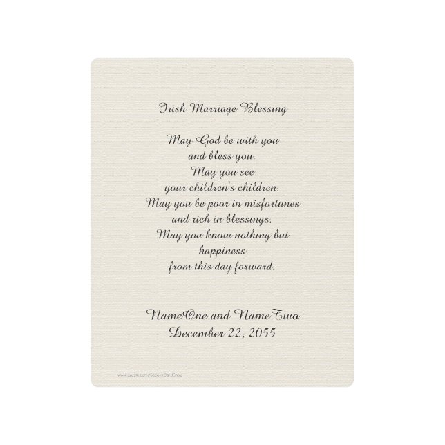 Irish Marriage Blessing Personalized Name Romantic Metal Print (Front)