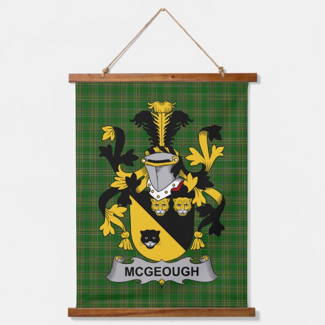 Irish McGeough or McGough Coat of Arms Family Cres Hanging Tapestry (Front)