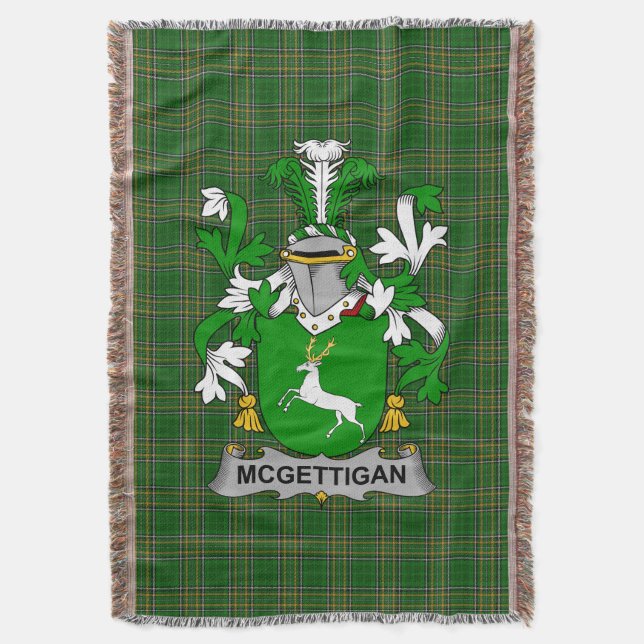  Irish McGettigan or Gethin Coat of Arms Family Cr Throw Blanket (Front Vertical)