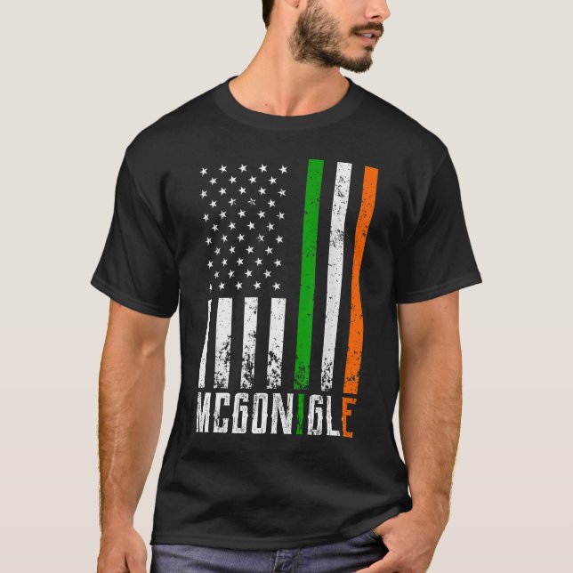Irish MCGONIGLE Family American Flag Ireland Flag T-Shirt (Front)