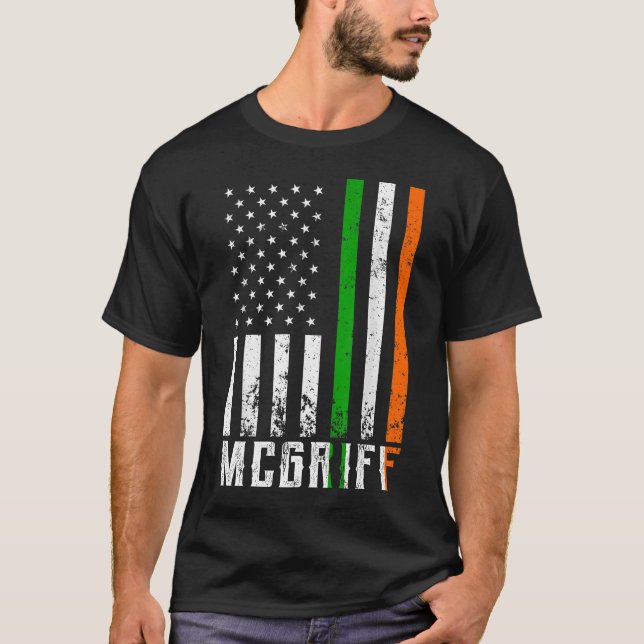 Irish MCGRIFF Family American Flag Ireland Flag T-Shirt (Front)