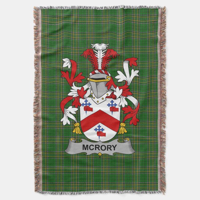  Irish McRory or McCrory Coat of Arms Family Crest Throw Blanket (Front Vertical)