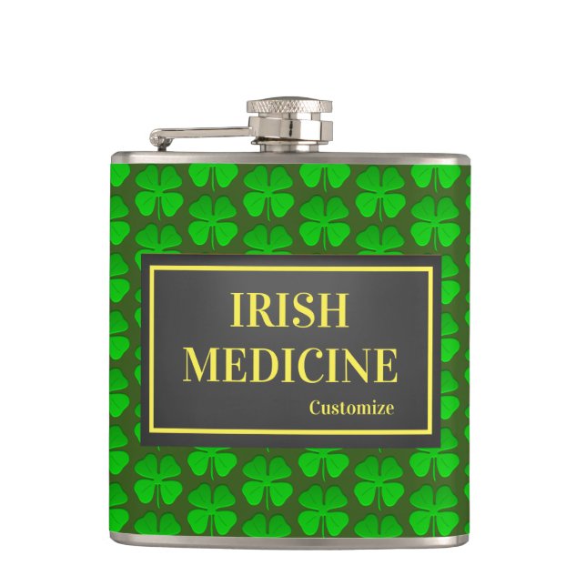 Irish Medicine Vinyl Wrapped Flask (Front)
