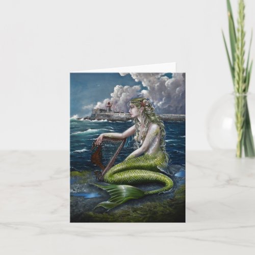 Irish Mermaid with harp greeting card