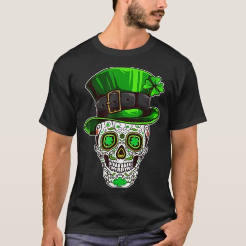 Irish Mexican Sugar Skull Leprechauns Cool St Patr T_Shirt