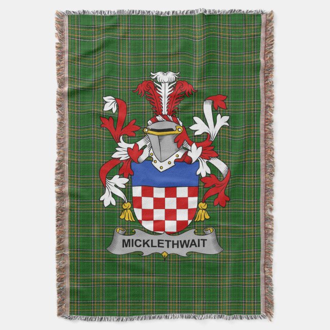  Irish Micklethwait Coat of Arms Family Crest Irel Throw Blanket (Front Vertical)