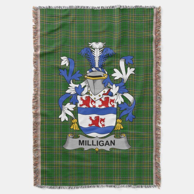 Irish Milligan Coat of Arms Family Crest Ireland Throw Blanket (Front Vertical)