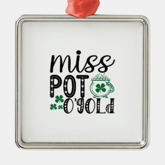 Irish Miss Pot O Gold Metal Ornament