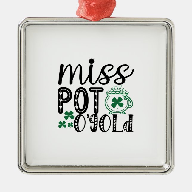 Irish Miss Pot O Gold Metal Ornament (Front)