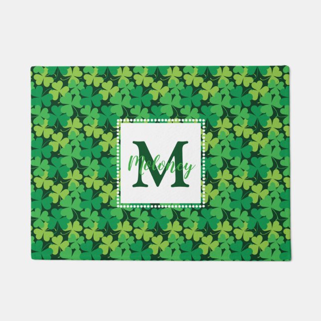 Irish Monogram Shamrocks Doormat (Front)