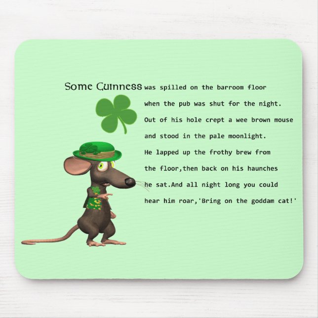Irish Mouse drinking beer Mouse Pad (Front)