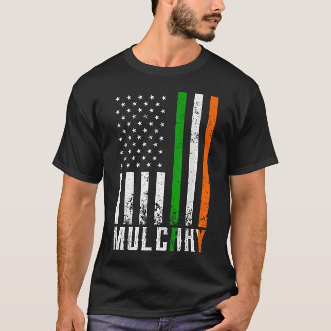 Irish MULCAHY Family American Flag Ireland Flag T-Shirt (Front)