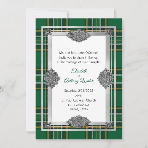 Irish National Plaid with Celtic Frame Wedding Invitation