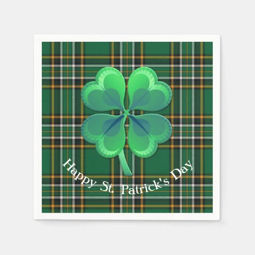 Irish National Plaid with Shamrock Paper Napkin