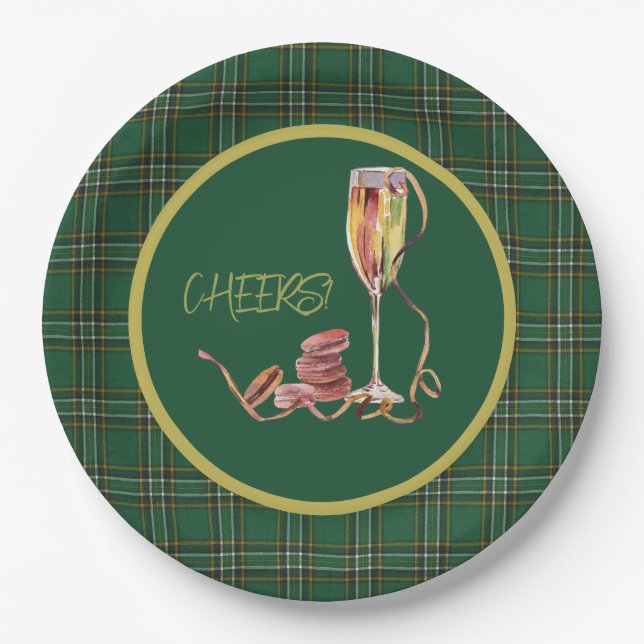 Irish National Tartan Champagne Cheers Paper Plates (Front)