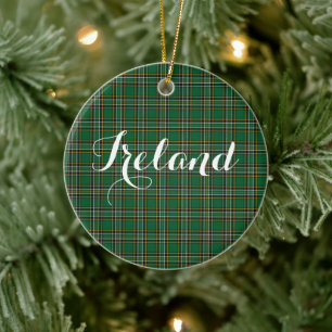 Irish National Tartan & Customizable Text Ceramic Ornament