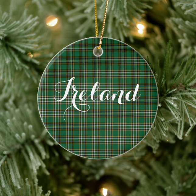 Irish National Tartan & Customizable Text Ceramic Ornament (Tree)