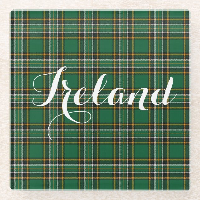 Irish National Tartan Plaid Personalized Glass Coaster (Front)