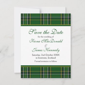 Irish National Tartan Wedding Save The Date Card by wasootch at Zazzle