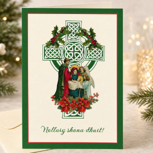 Irish Nativity Virgin Mary Jesus Poinsettias Holi Holiday Card