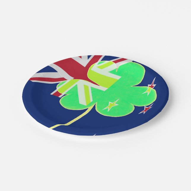 Irish New Zealand Flag Shamrock Clover St. Patrick Paper Plates (Angled)