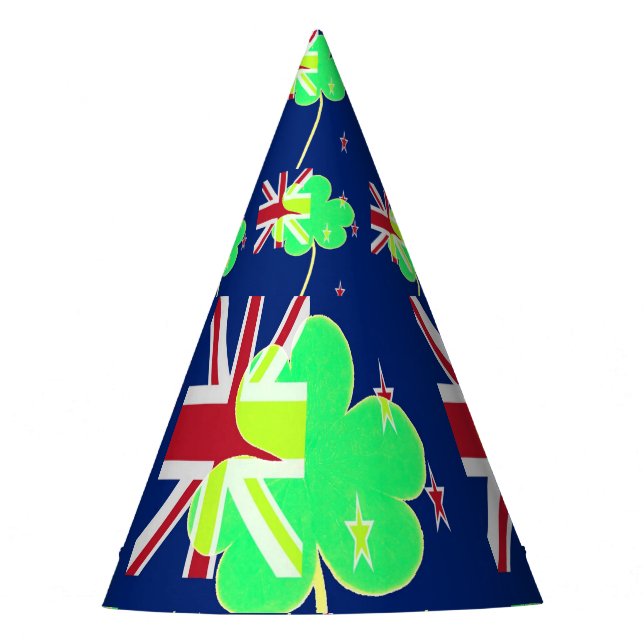 Irish New Zealand Flag Shamrock Clover St. Patrick Party Hat (Front)