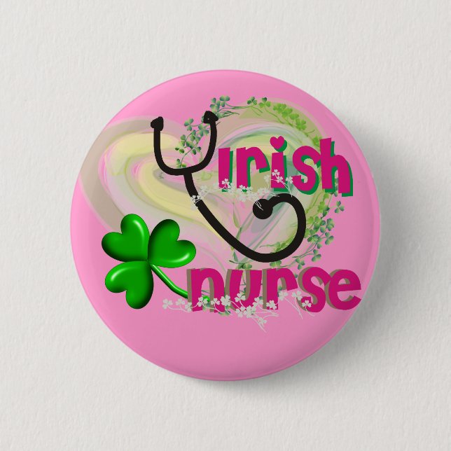 Irish Nurse Artsy Heart Gifts Pinback Button (Front)