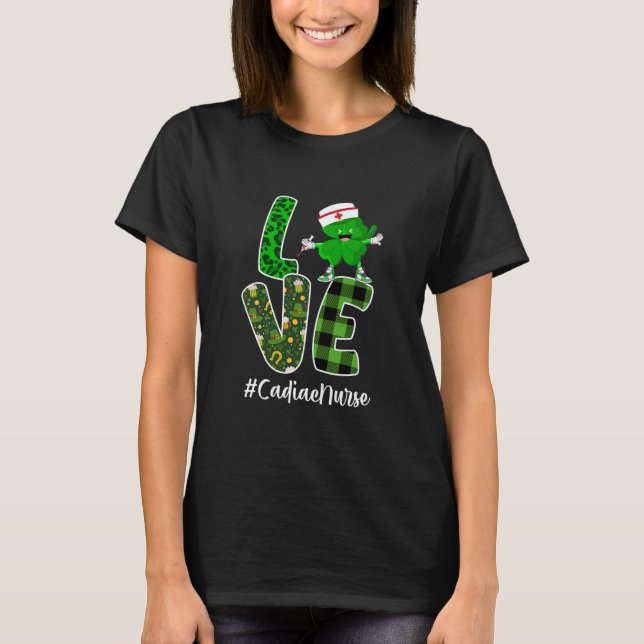 Irish Nurse St Patricks Day Gift Love Cadiac T-Shirt (Front)