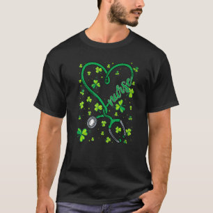 Irish Nurse St Patricks Day Shamrock Stethocsope W T-Shirt