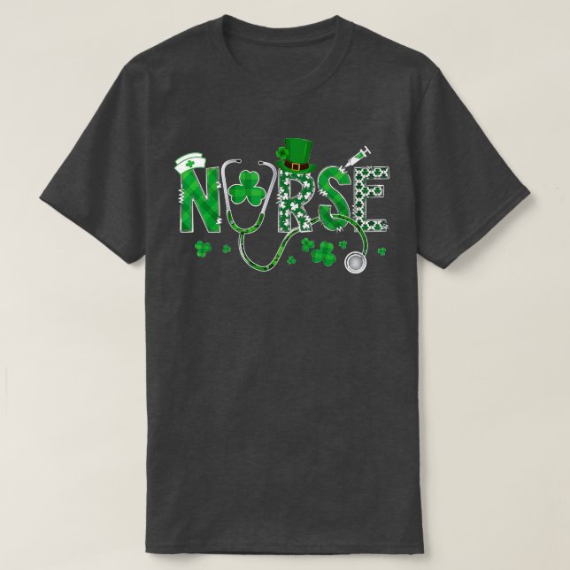 Irish Nurse St Patricks Day Shamrock Stethocsope W T-Shirt (Design Front)