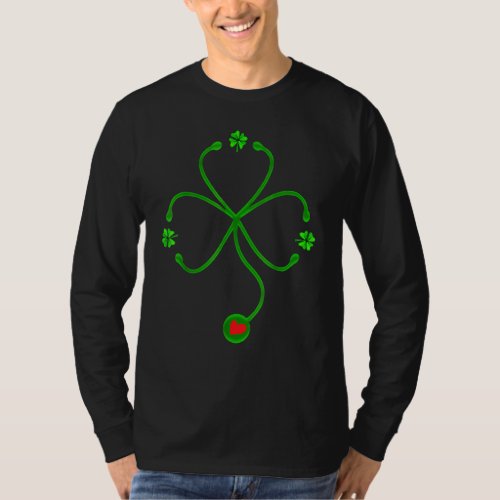 Irish Nurse St Patricks Day  Stethoscope Heartbeat T_Shirt