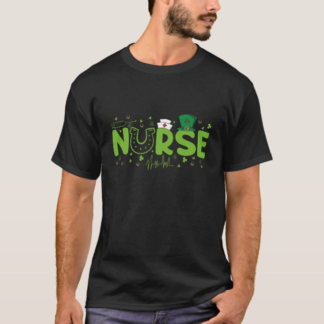 Irish Nurse Stethoscope Scrub Patricks Day Nurses T-Shirt (Front)