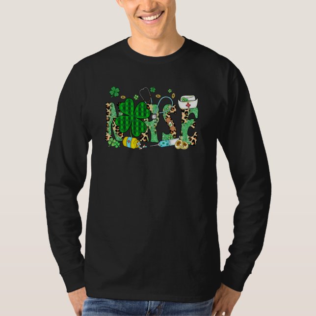 Irish Nurse Stethoscope Scrub St Patricks Day Nurs T-Shirt (Front)