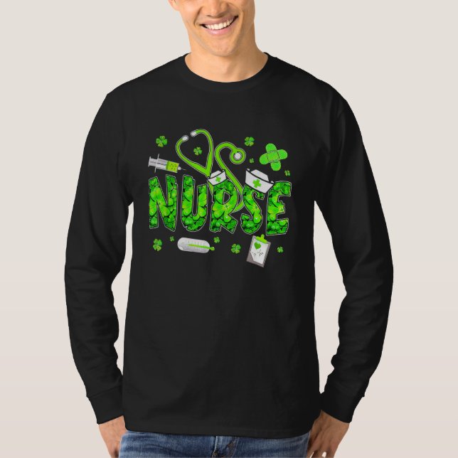 Irish Nurse Stethoscope Scrub St Patricks Day Nurs T-Shirt (Front)