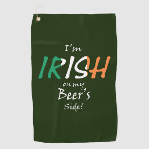 Irish On My Beers Side overlaid on Irish Flag gtt Golf Towel