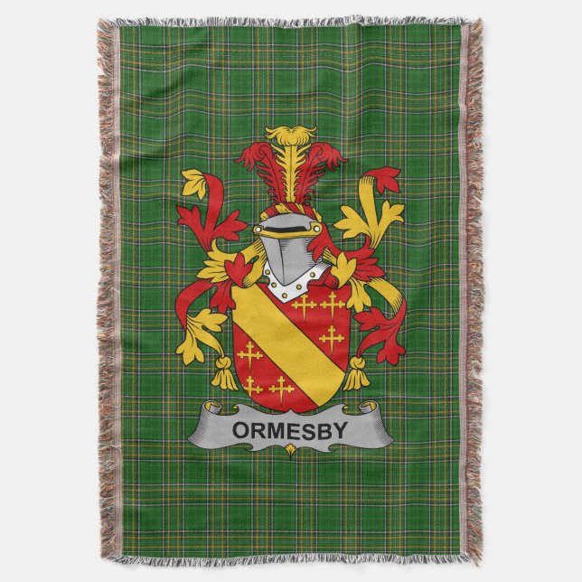  Irish Ormesby Coat of Arms Family Crest Ireland Throw Blanket (Front Vertical)