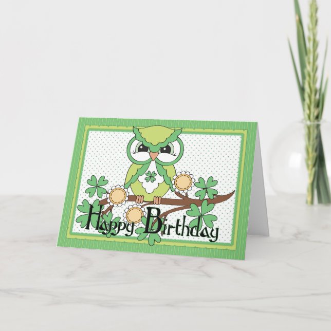 Irish Owl Happy Birthday Greeting Card (Front)