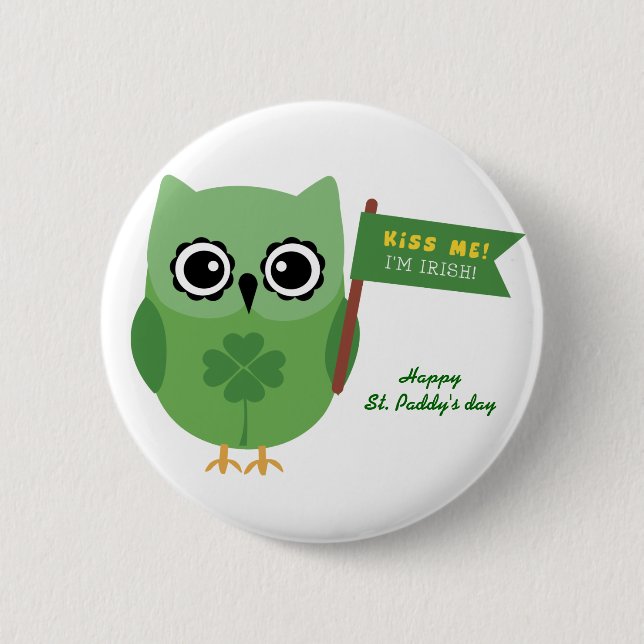 Irish Owl Pinback Button (Front)