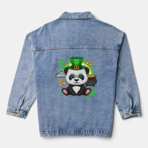 Irish Panda Bear Cute St Patrick s Day St Paddys D Denim Jacket