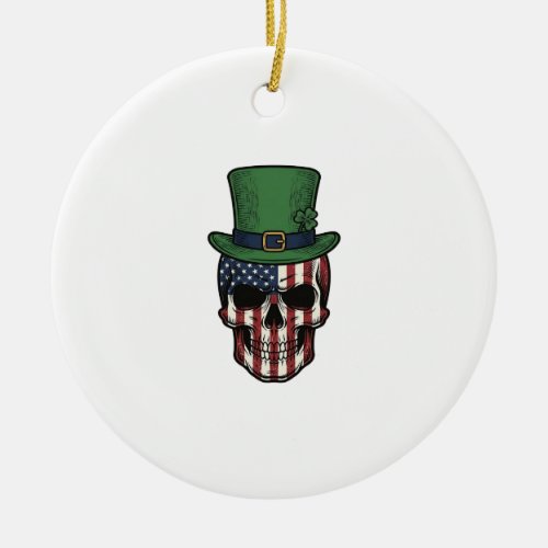 Irish Patriotic Skull Vintage Engraving Shirt Desi Ceramic Ornament