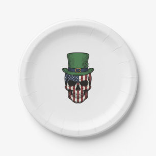 Irish Patriotic Skull Vintage Engraving Shirt Desi Paper Plates