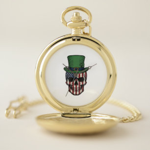 Irish Patriotic Skull Vintage Engraving Shirt Desi Pocket Watch