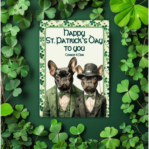Irish Paws Frenchie Duo St Patricks   Holiday Card