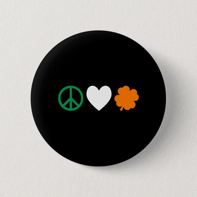 Irish Peace Love & Shamrocks Button (Front)