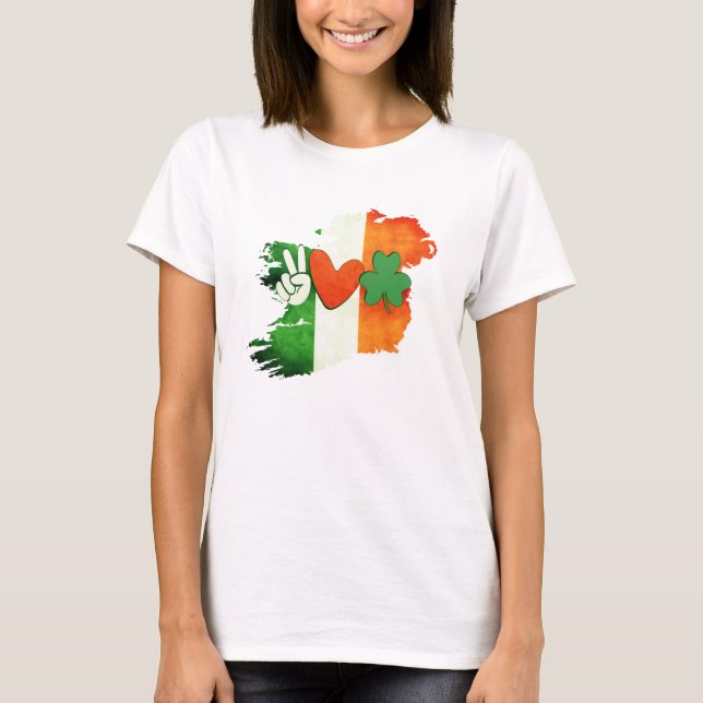Irish Peace Love Tee, Retro St. Patricks  T-Shirt (Front)