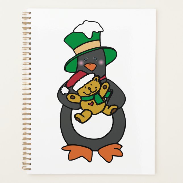 Irish Penguin Holding Christmas Teddy Bear Planner (Front)