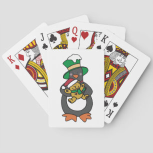Irish Penguin Holding Christmas Teddy Bear Poker Cards